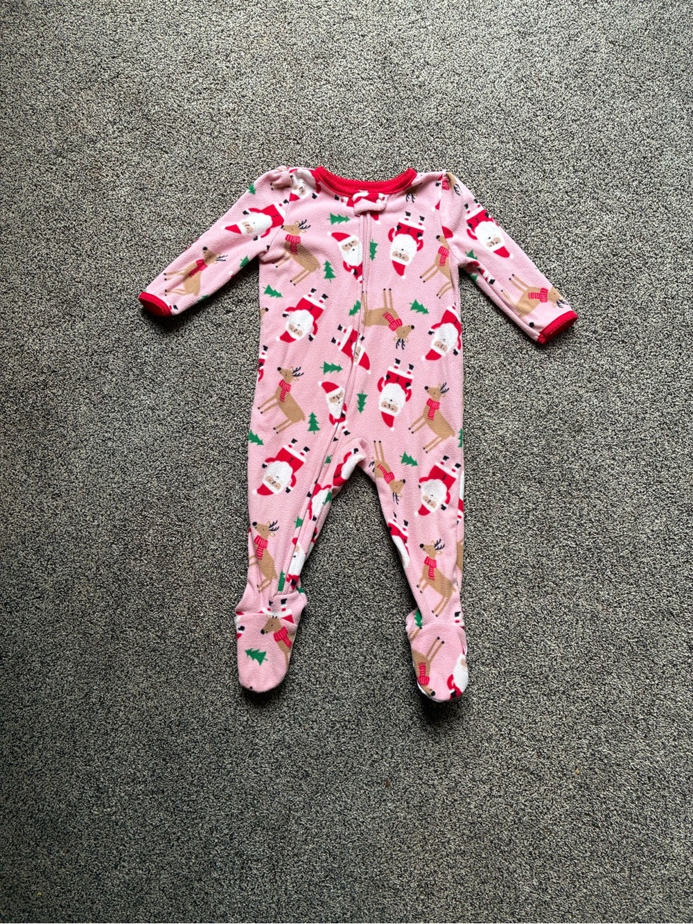 Carter’s Baby Girl Christmas Santa/Reindeer Pink Fleece Zip Up Sleeper, 12 Month